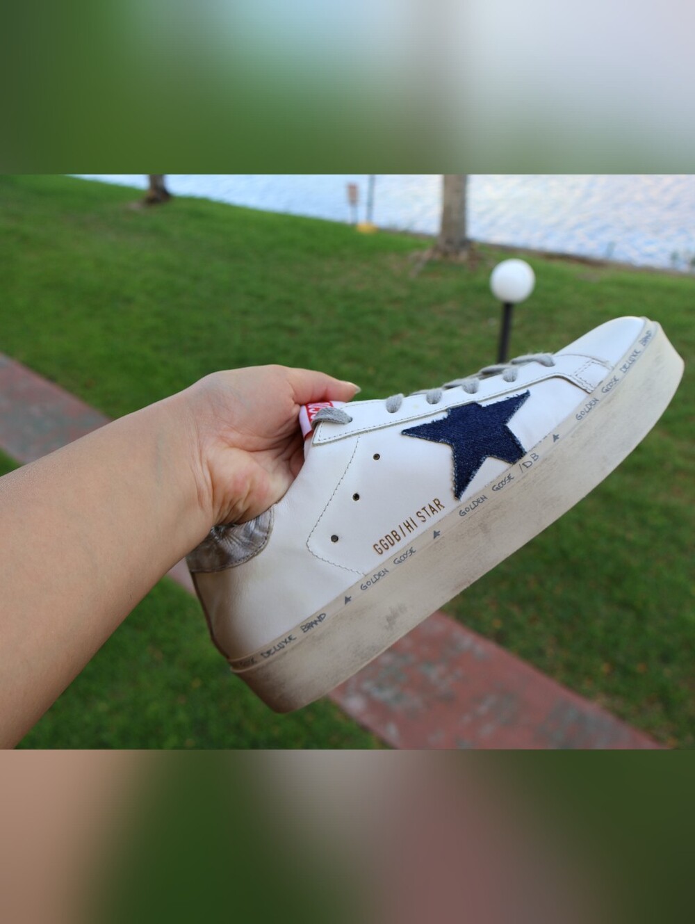 Golden Goose Hi Star Sneakers White Leather Navy Star Pink Tab Size 39 EU 8.5 US - Picture 8 of 17